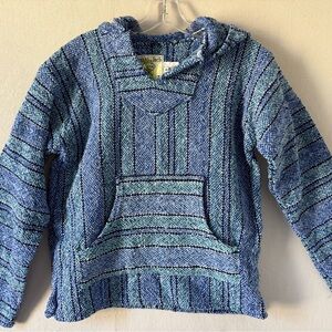 Iguana Jack Blue Striped Baja Hoodie, Small.